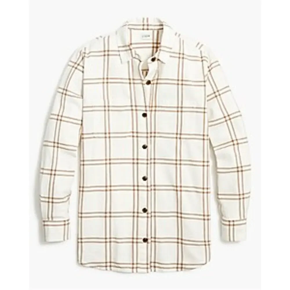 J. Crew Plus Neutral Plaid Flannel Shirt Jacket Cream‎ Brown Size XXL